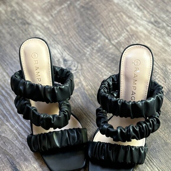 NEW Rampage Square Toe Ruched Heeled Sandals Black with Clear Heels Women's 6 - Picture 14 of 16